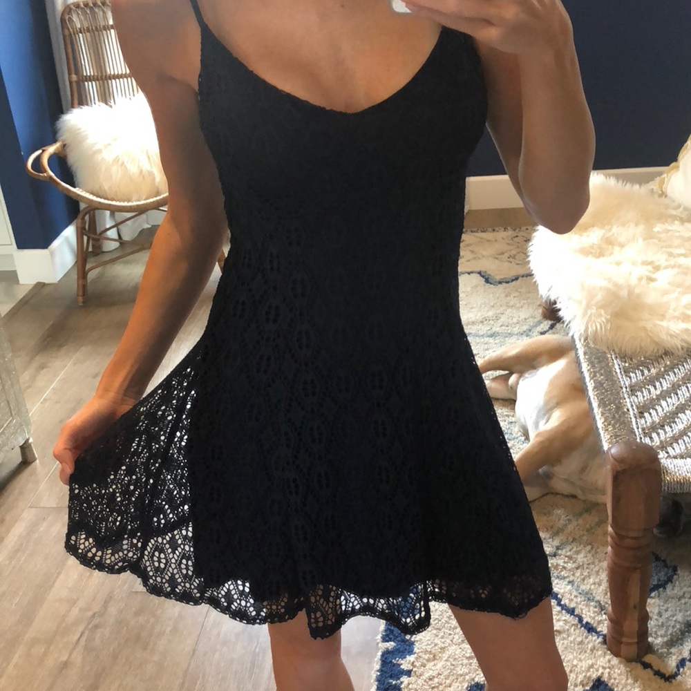 Navy blue baby doll dress.